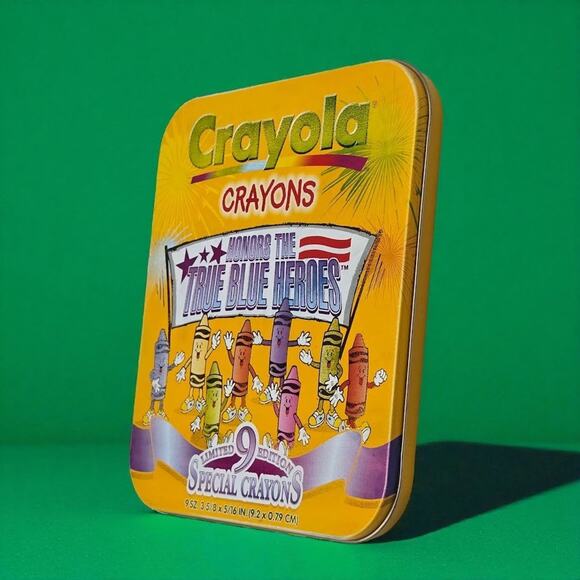 Crayola Crayons Vintage Tin Honors True Blue Heroes Limited Ed 9 Special Crayons - Picture 5 of 11